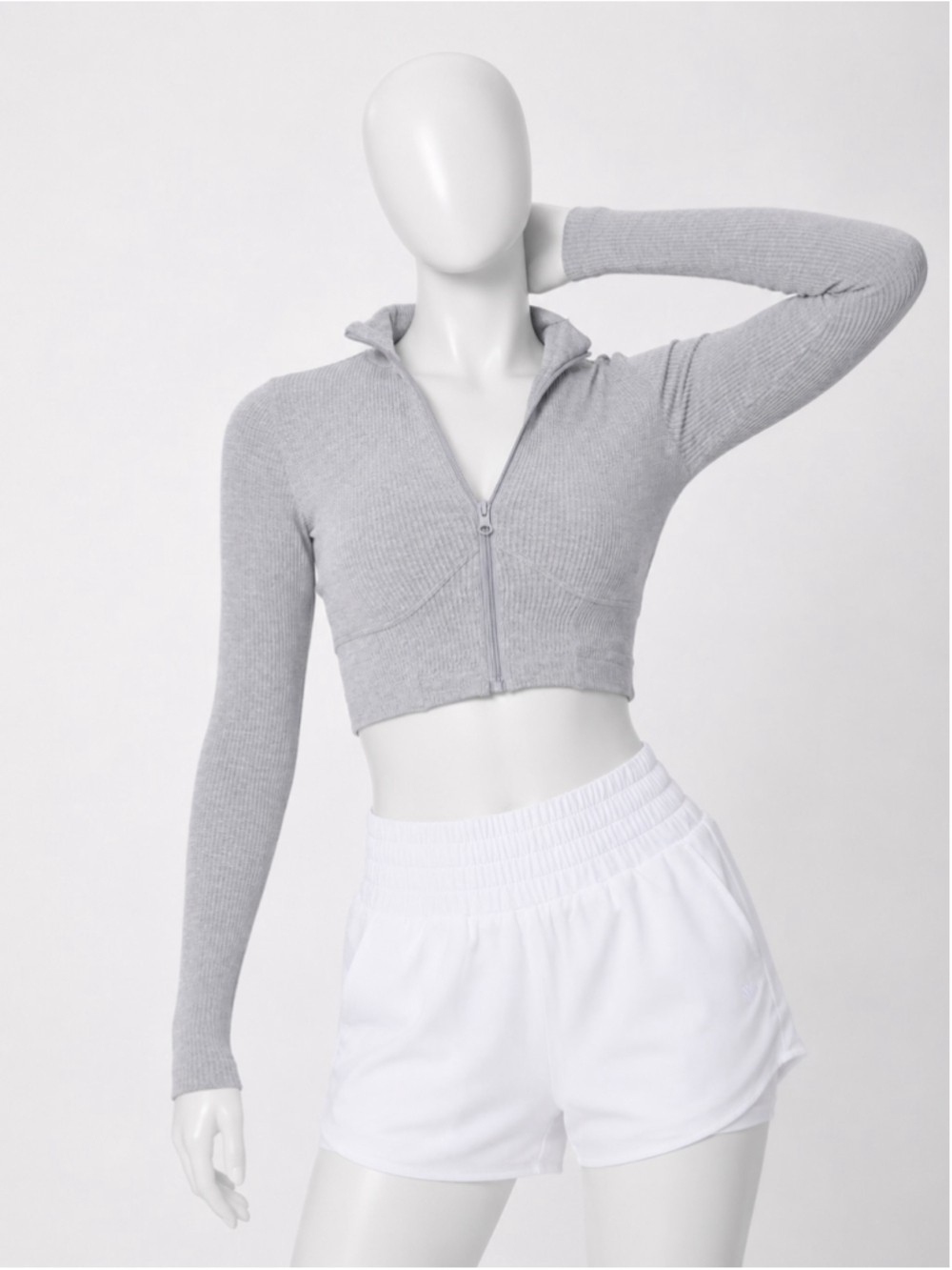 Forever 21 Active Heather Gray Cropped Zip-Up Jacket – Size M - Picture 8 of 9